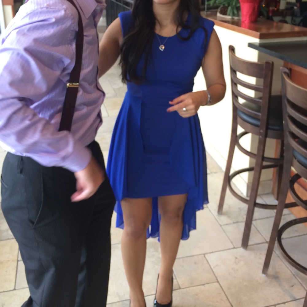 bebe fitted blue dress